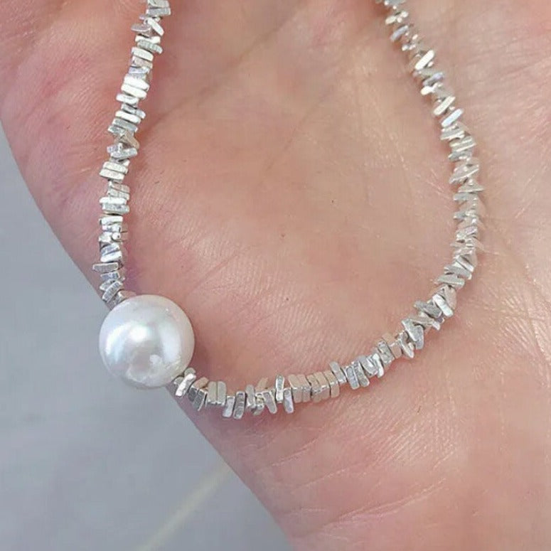 Silver and Pearl Choker Necklace