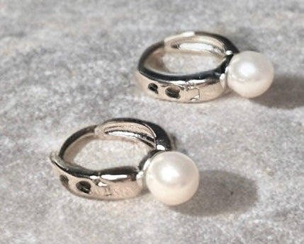 Silver Pearl Hoop Earrings