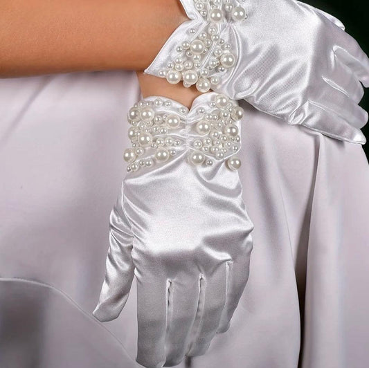 White Satin Bridal Gloves