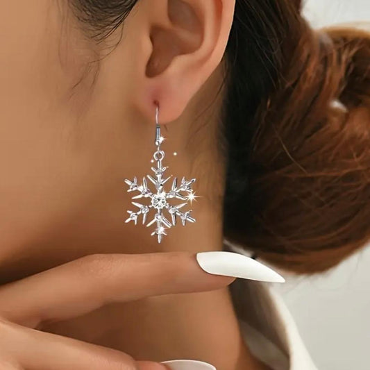 Silver Snowflake Christmas Earrings