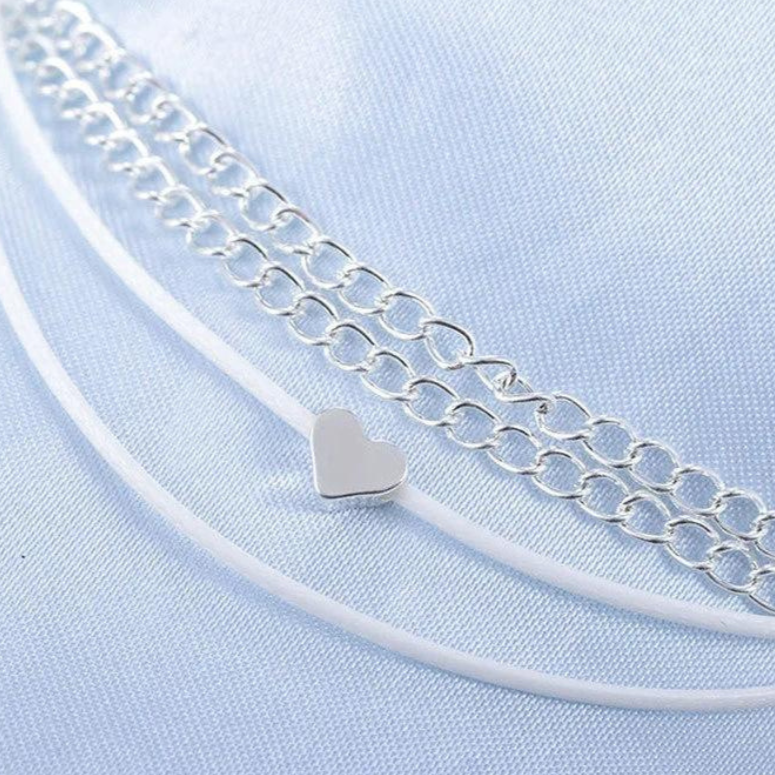 Silver Bohemian Heart Anklet