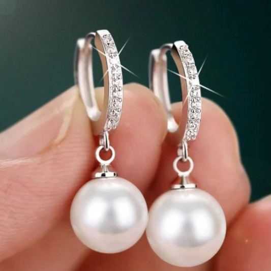 925 Sterling Silver Pearl Hoop Bridal Earrings