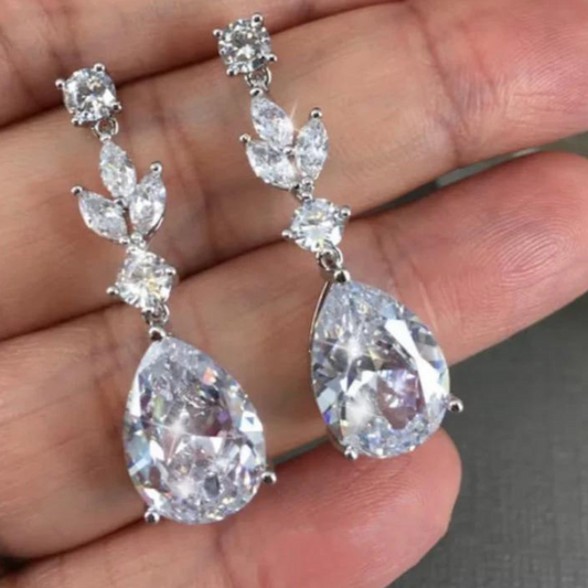 Silver Bridal Crystal Drop Earrings