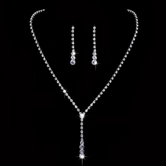 Bridal Silver Crystal Drop Necklace and Earrings Set
