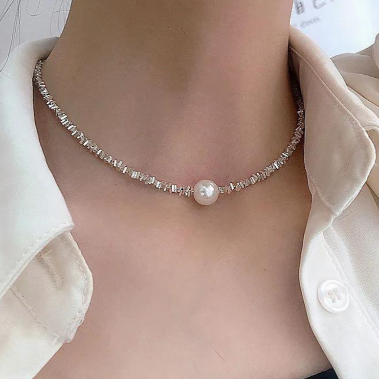 Silver and Pearl Choker Necklace