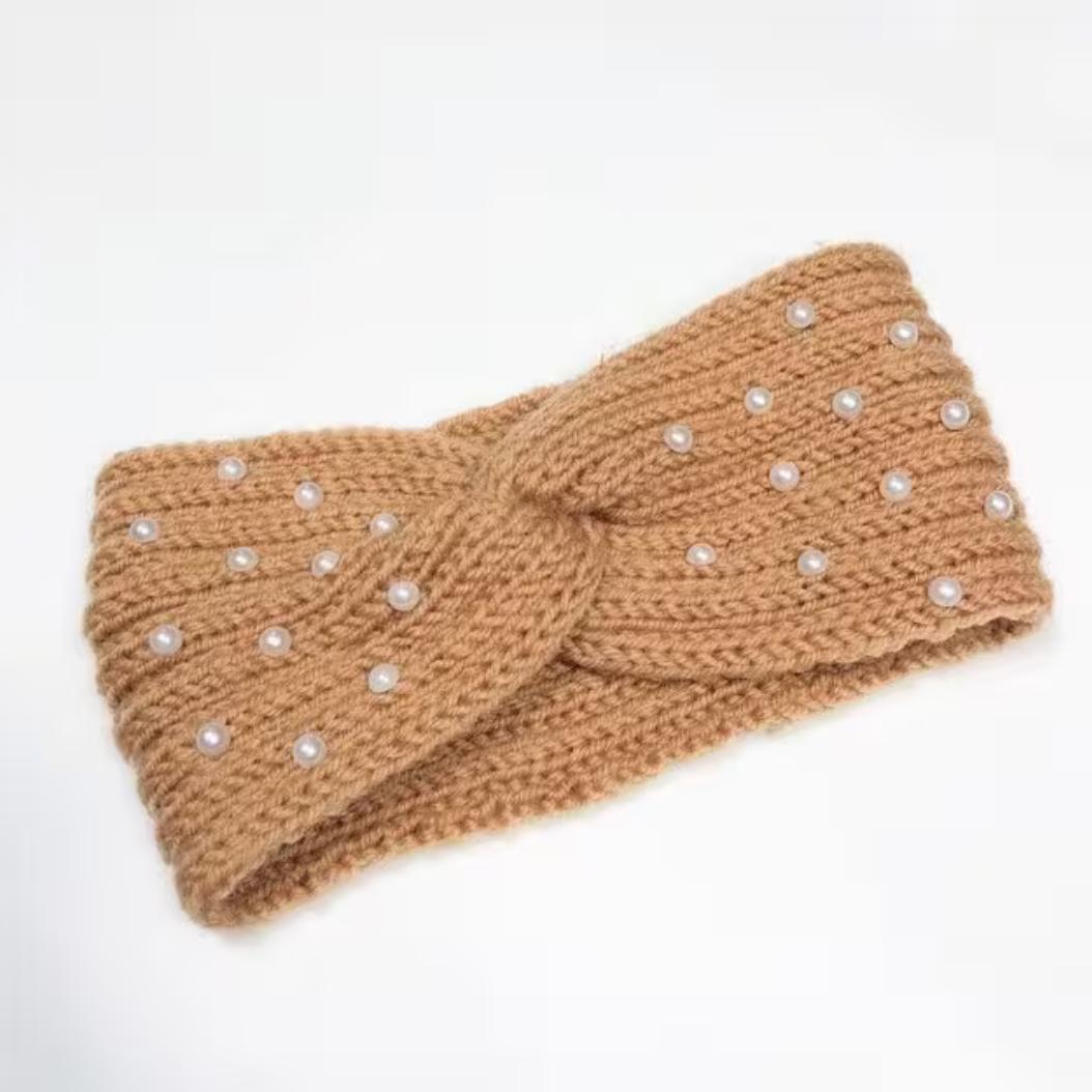 Beige Pearl Knitted Headband