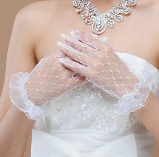 White Net Bridal Gloves