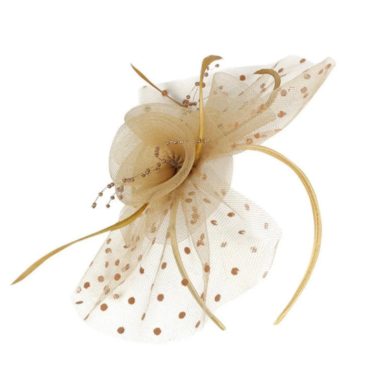 Gold Wedding Fascinator Feather and Net Detail