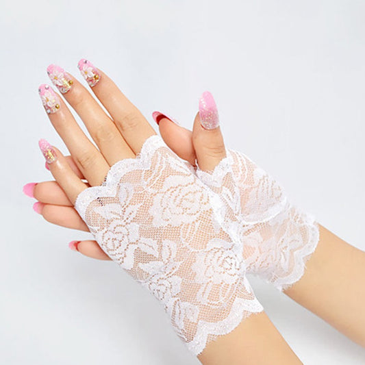 White Fingerless Lace Bridal Gloves