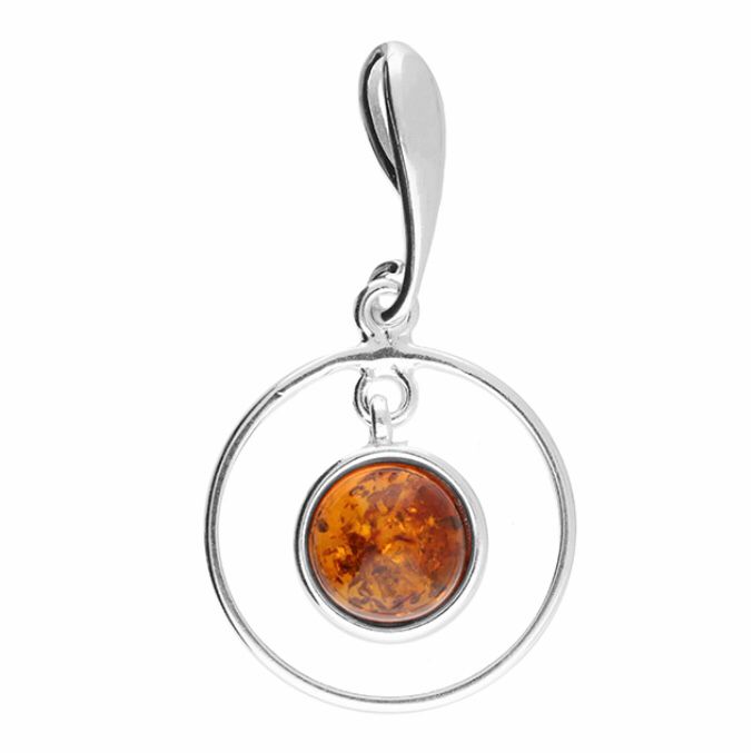 Sterling Silver Circular Amber Pendant Necklace