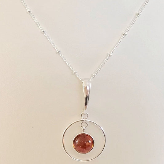 Sterling Silver Circular Amber Pendant Necklace