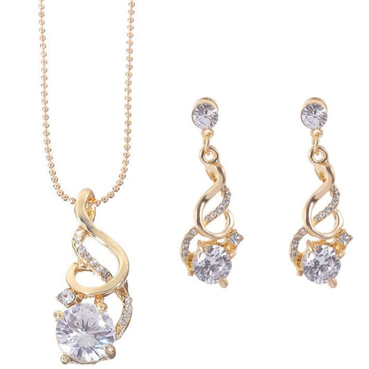 Gold Bridal Crystal Necklace and Earrings Set