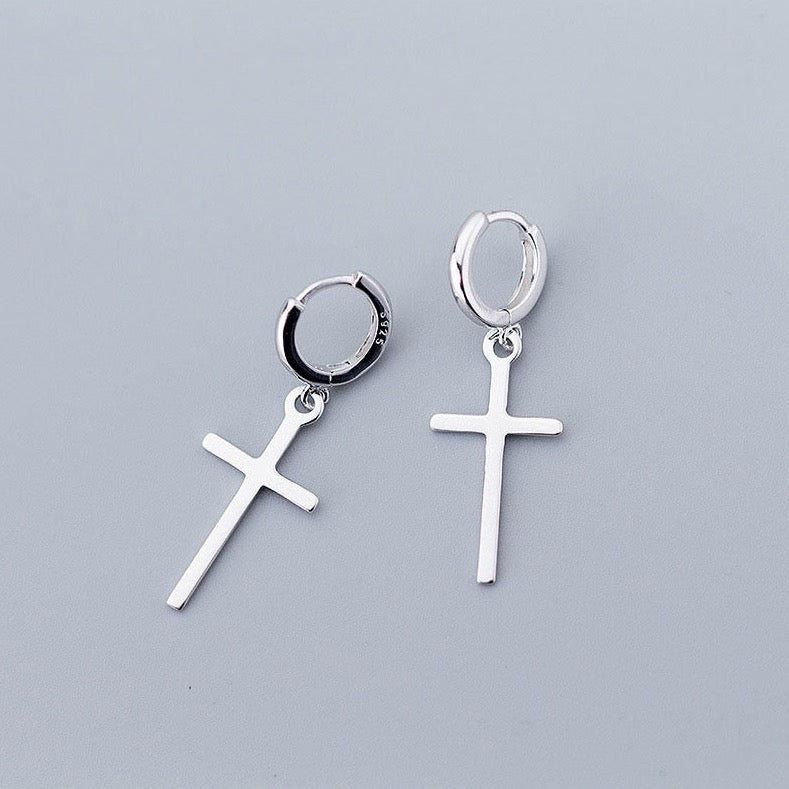 Sterling Silver Cross Hoop Earrings