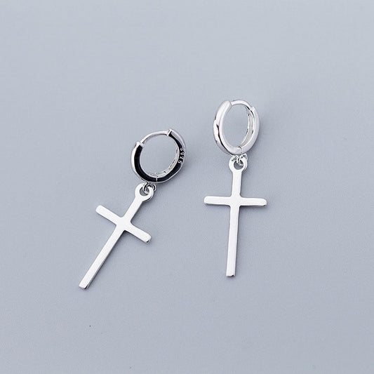 Sterling Silver Cross Hoop Earrings