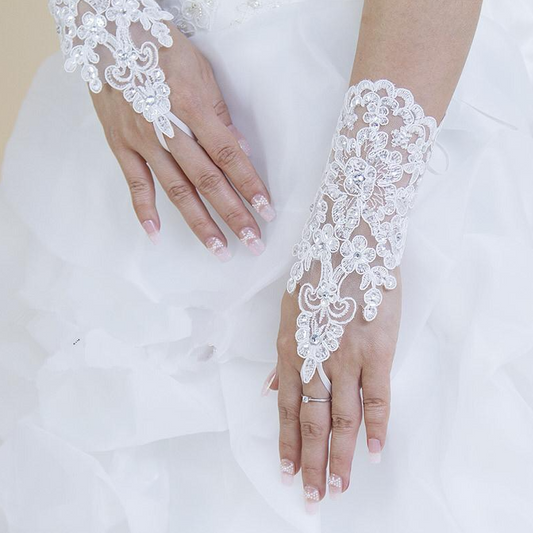 White Lace Bridal Gloves