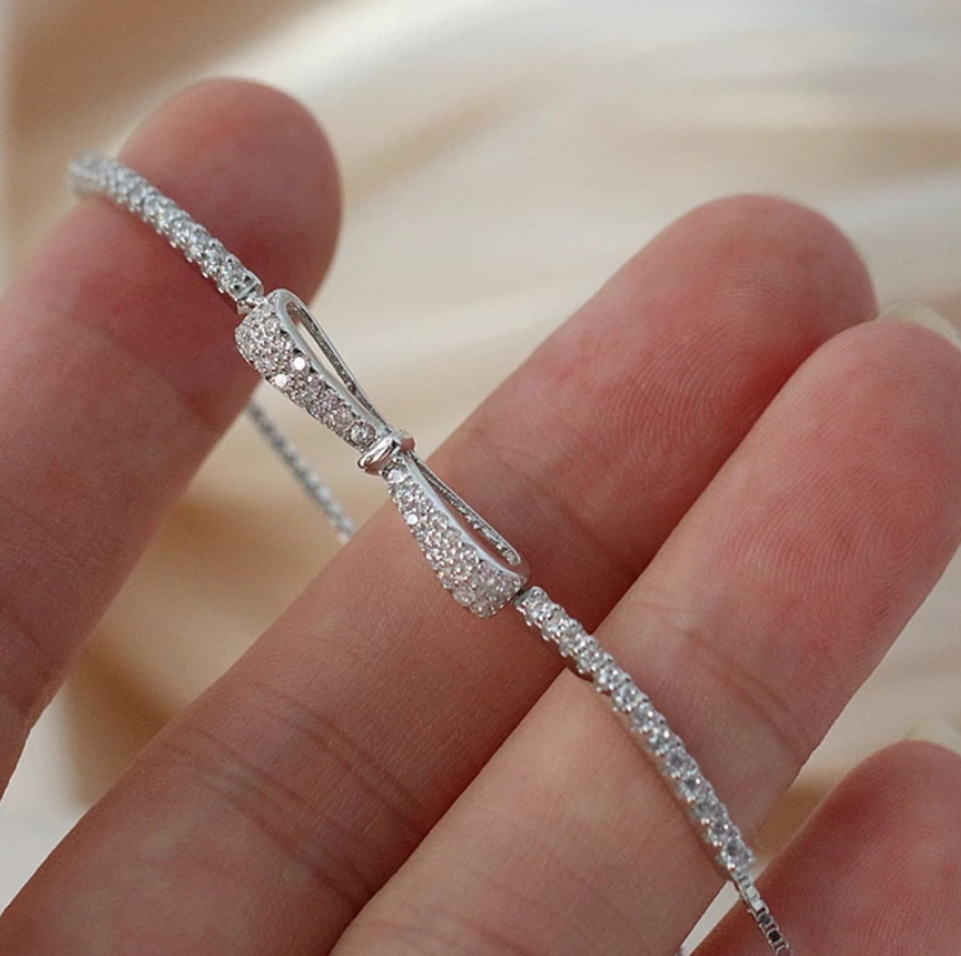 Sterling Silver Bow Knot Crystal Tennis Bracelet