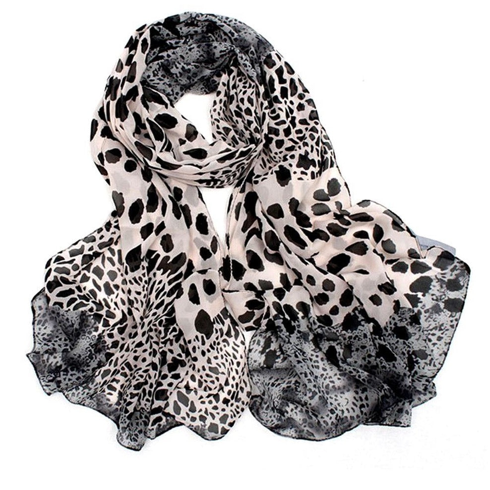 White Leopard Print Chiffon Scarf