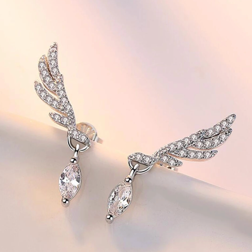 Silver Cubic Zirconia Wing Cuff Earrings