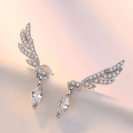 Sterling Silver Angel Wing Crystal Drop Earrings