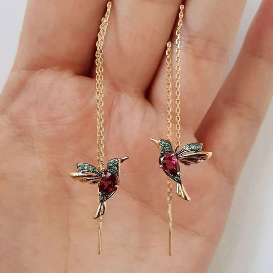 Gold Hummingbird Threader Earrings