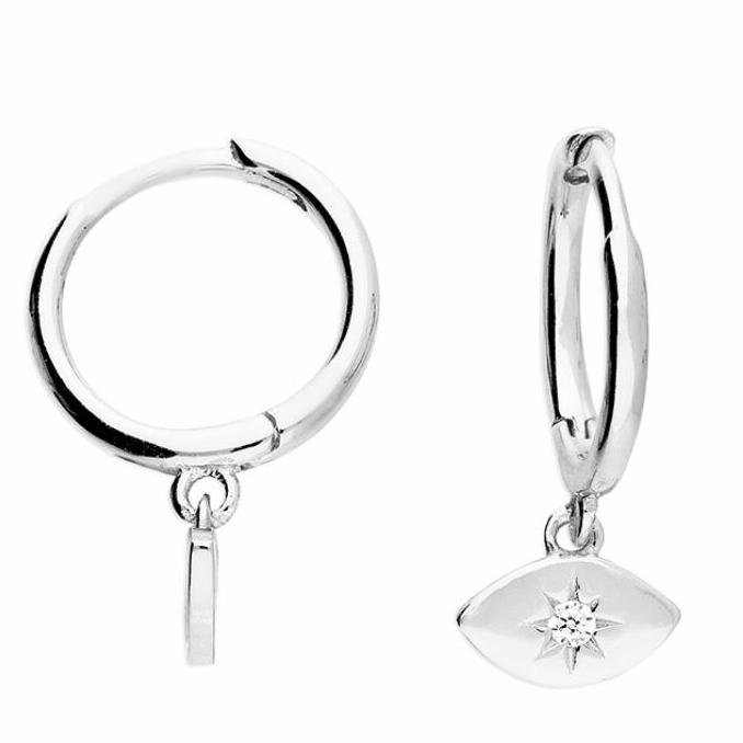 Sterling Silver Eye Charm Hoop Earrings