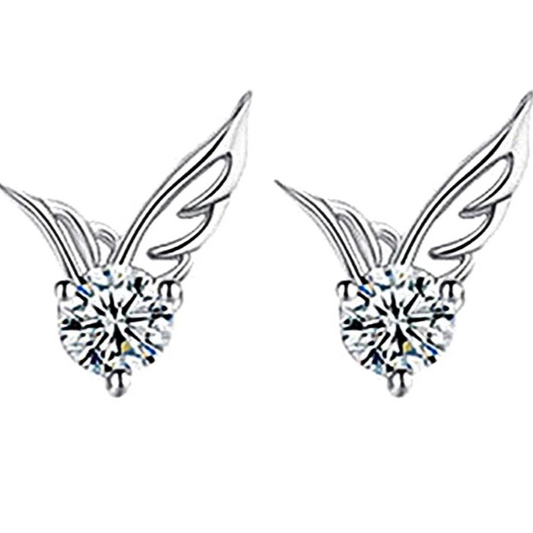 Silver Angel Wing Rhinestone Stud Earrings