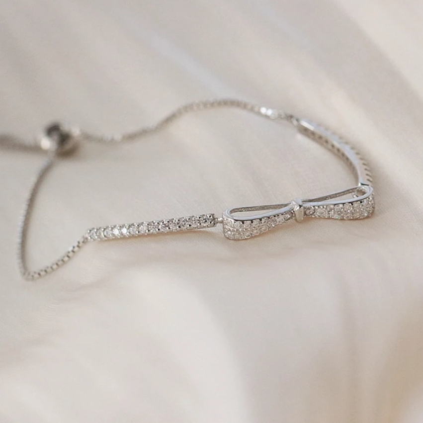 Sterling Silver Bow Knot Crystal Tennis Bracelet