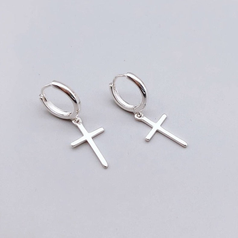 Sterling Silver Cross Hoop Earrings