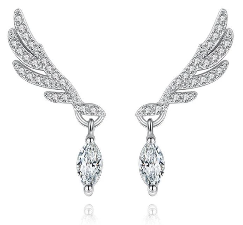 Sterling Silver Angel Wing Crystal Drop Earrings