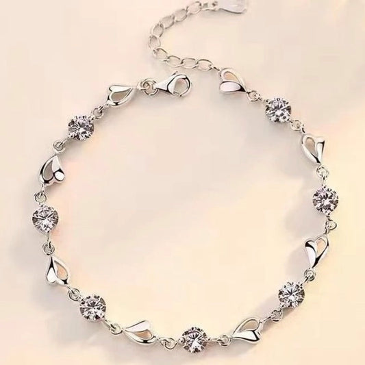 Sterling Silver Heart Crystal Bracelet