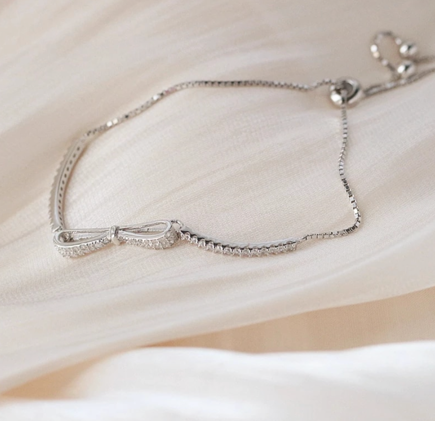 Sterling Silver Bow Knot Crystal Tennis Bracelet