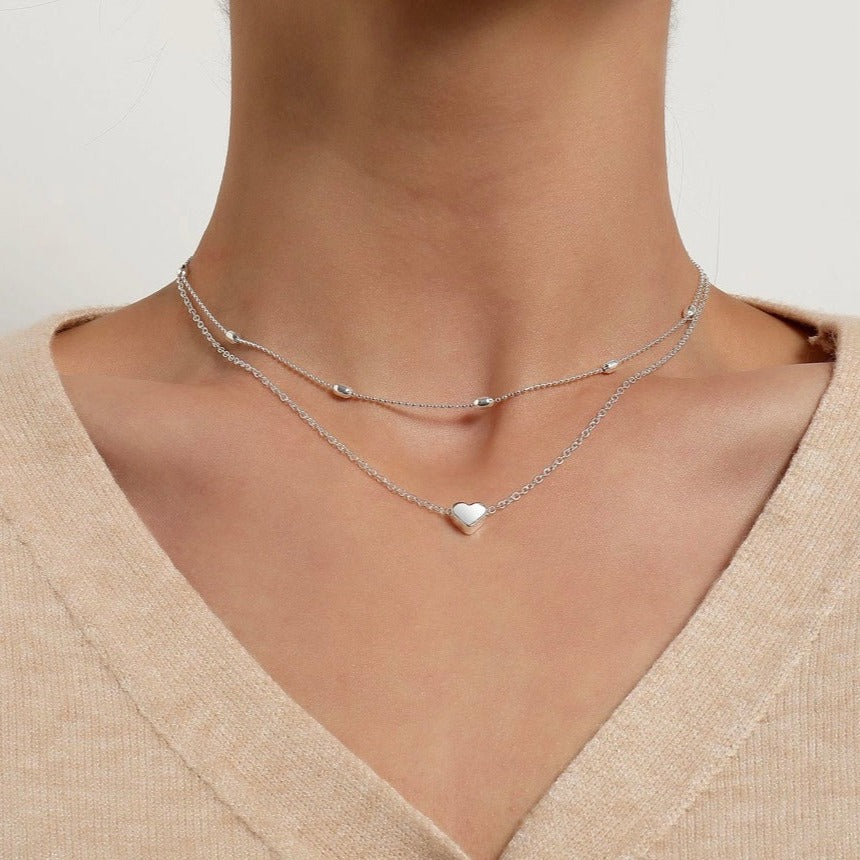 Silver Heart Layered Necklace