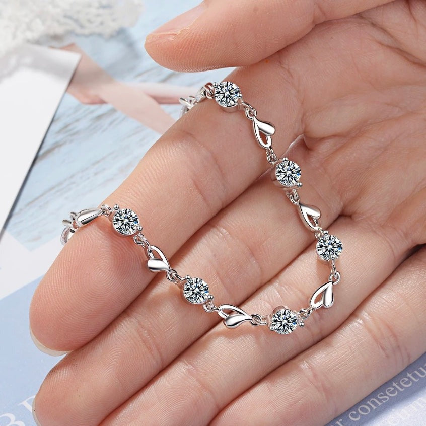 Sterling Silver Heart Crystal Bracelet