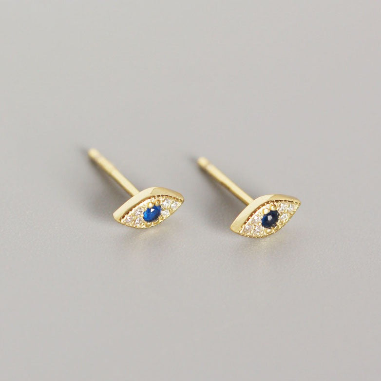 Gold Sterling Silver Evil Eye Stud Earrings