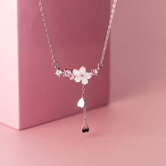 Sterling Silver Cherry Flower Pendant Necklace