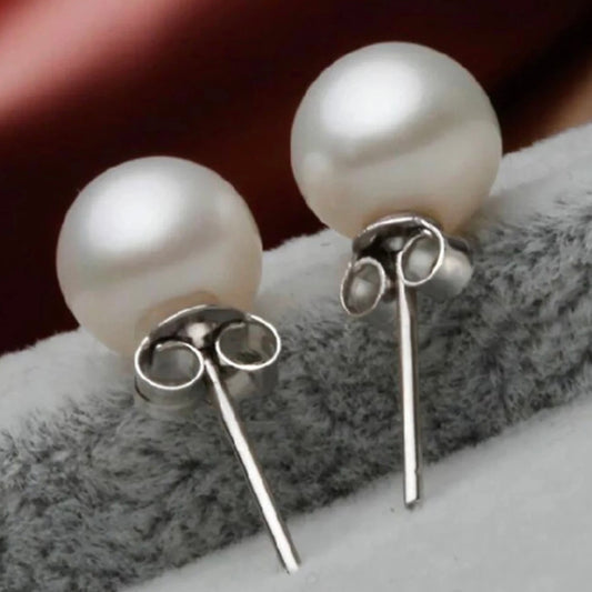 Sterling Silver Classic Pearl Stud Earrings