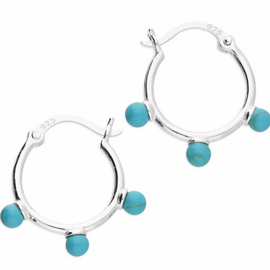 Sterling Silver Turquoise Stone Hoop Earrings