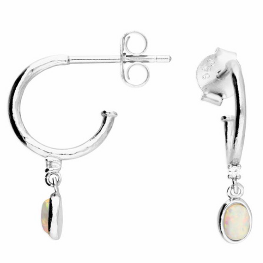 Sterling Silver Opal Charm Hoop Earrings