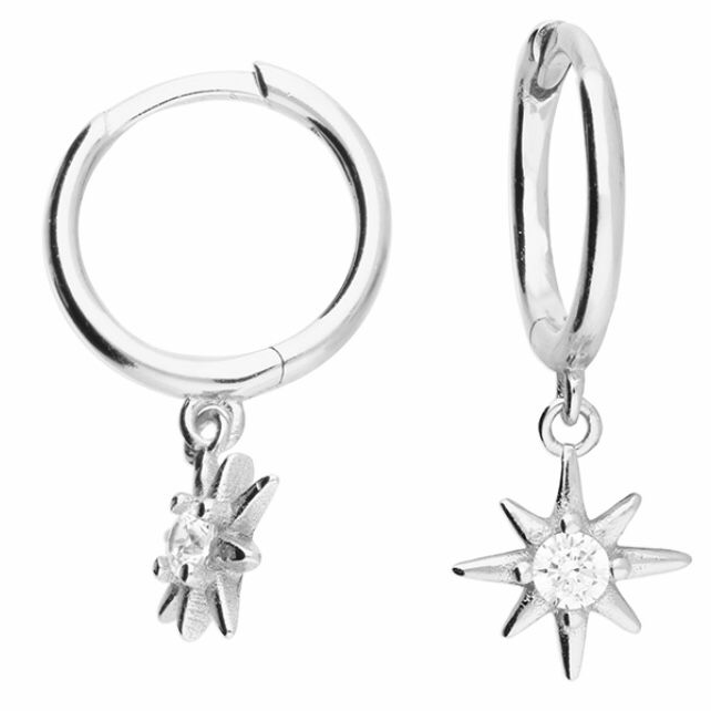 Sterling Silver Sun Charm Hoop Earrings