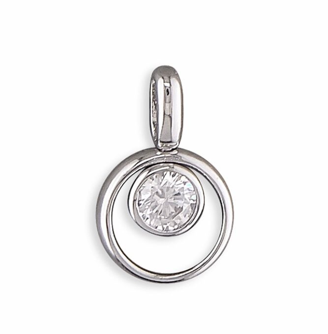 Sterling Silver Cubic Zirconia Circle Pendant Necklace