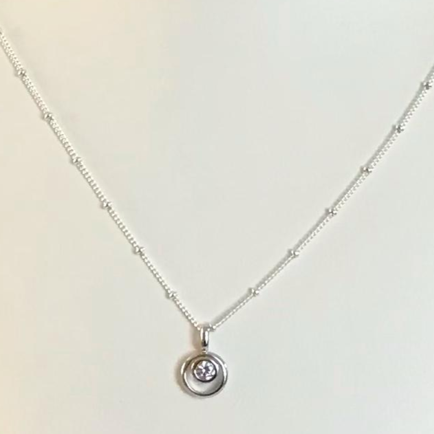 Sterling Silver Cubic Zirconia Circle Pendant Necklace