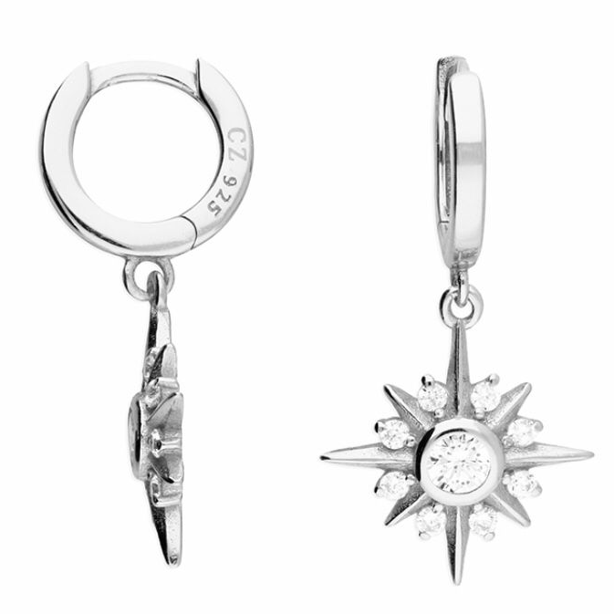 Sterling Silver Sun Burst Charm Hoop Earrings