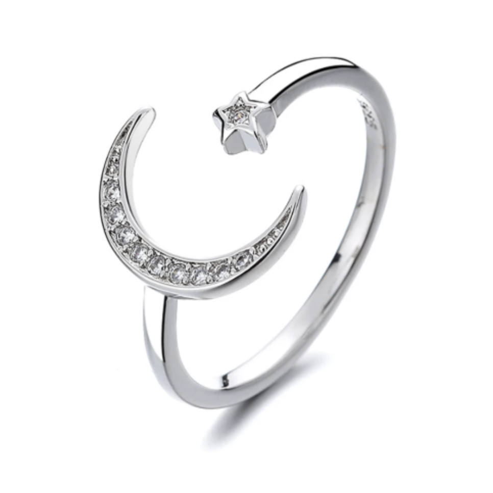 Moon Star Sterling Silver Adjustable Ring