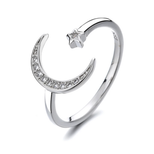 Moon Star Sterling Silver Adjustable Ring