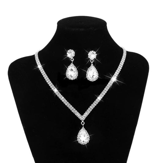 Silver Crystal Bridal Necklace Set