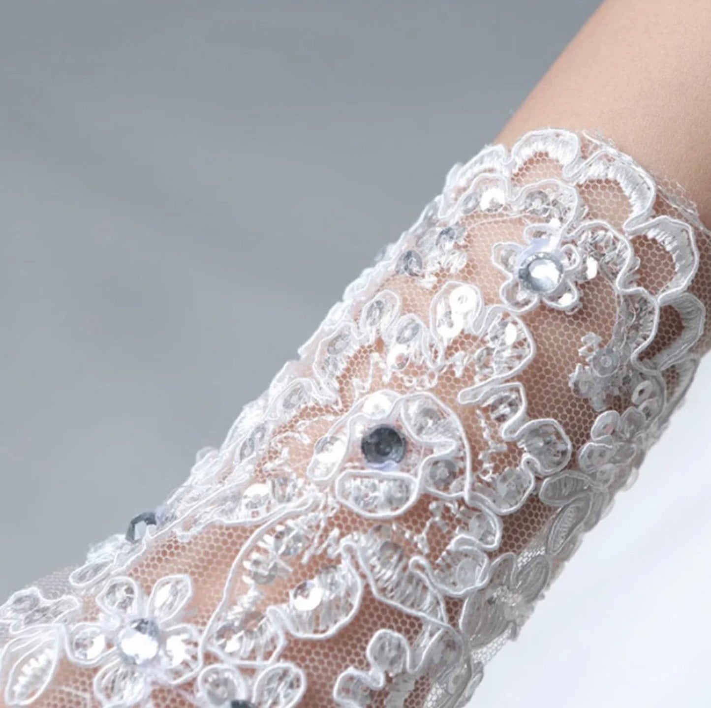 White Fingerless Lace Bridal Gloves