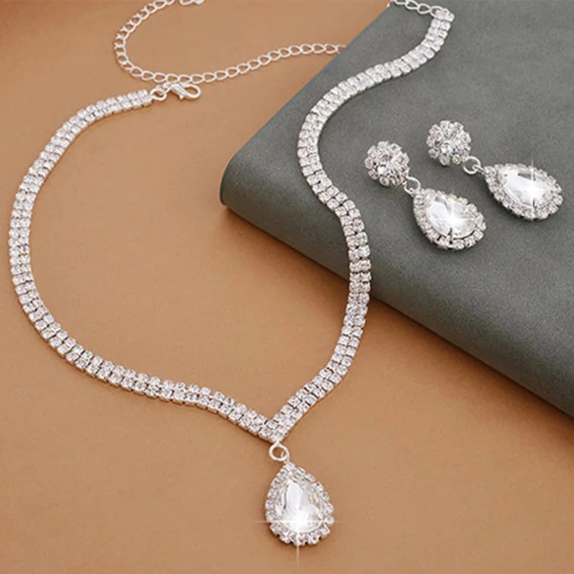 Silver Crystal Bridal Necklace Set