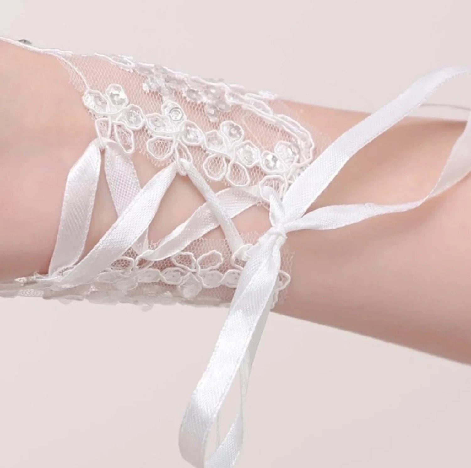 White Fingerless Lace Bridal Gloves