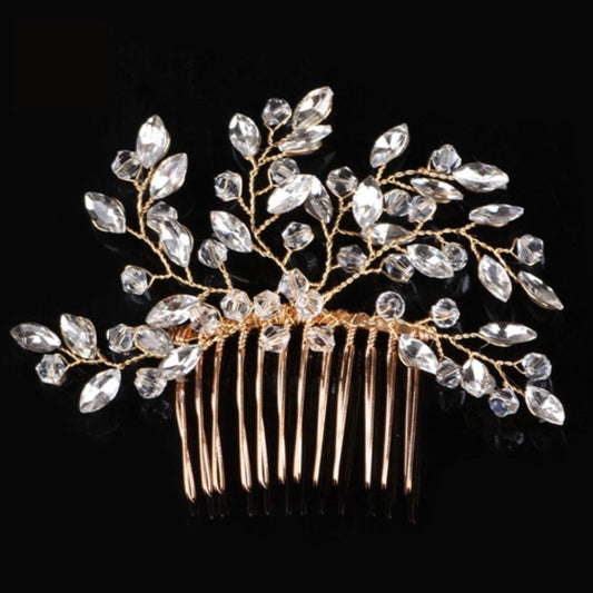 Antique Gold Crystal Bridal Hair Vine Comb